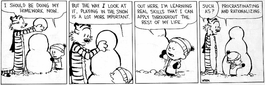 Comic strip of Calvin and Hobbes on procrastination